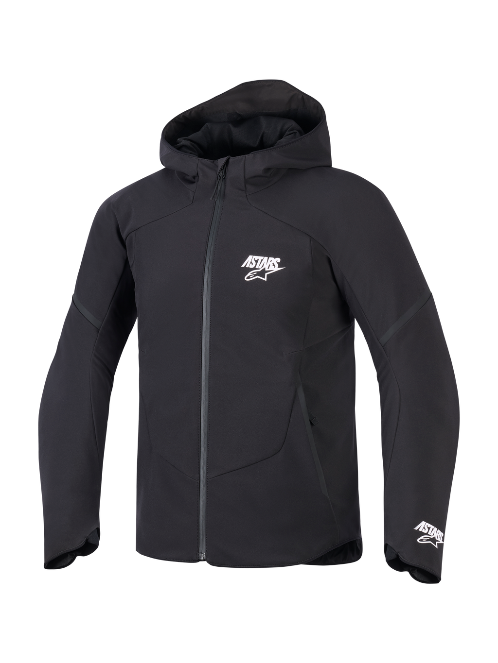 Alpinestars Aeroshell Wasserdichte Jacke, Herren-Softshell-Kapuzenjacke, Schwarz, weißes ASTARS-Logo, wasserdicht.
