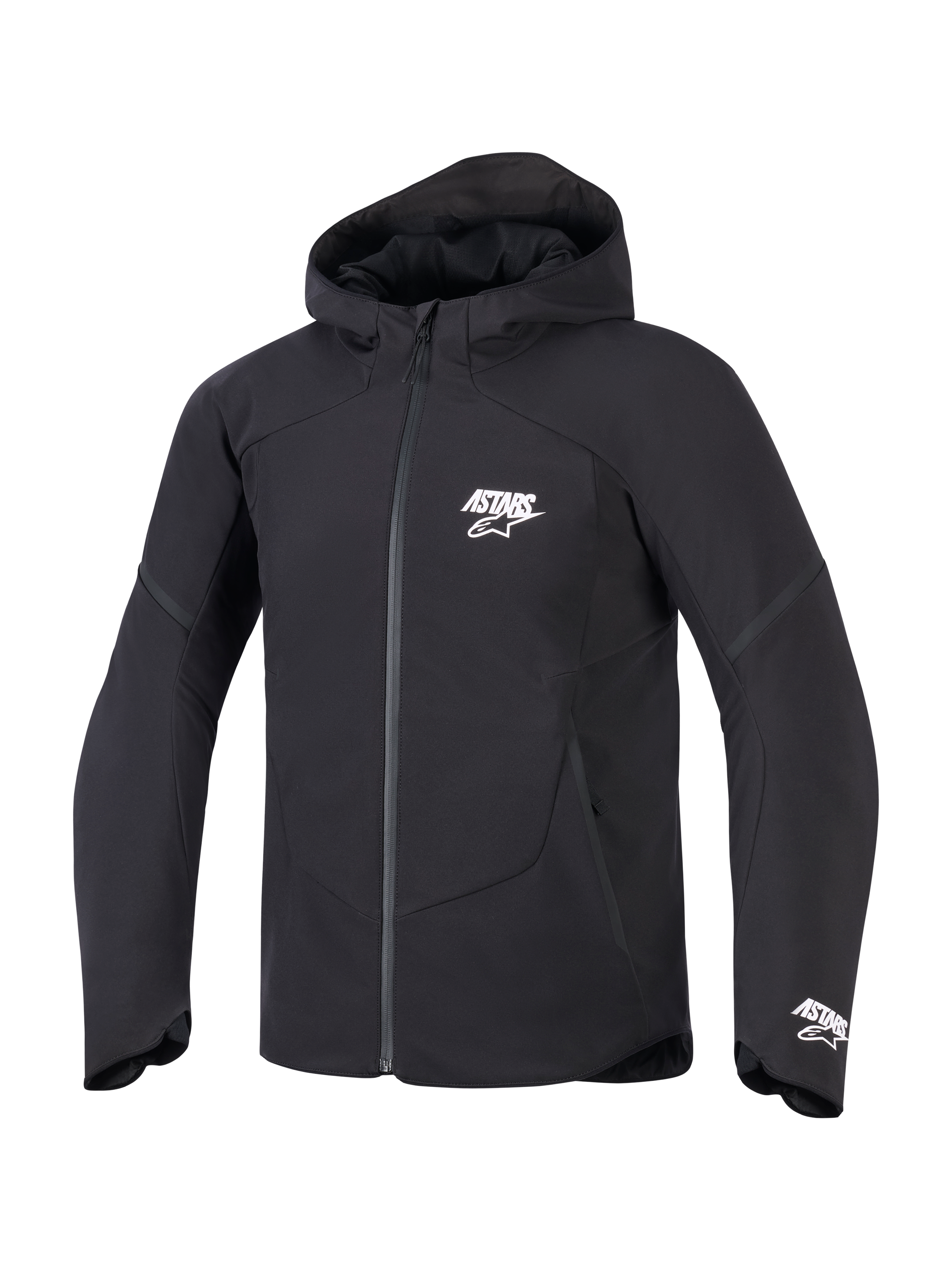 Alpinestars Aeroshell Wasserdichte Jacke, Herren-Softshell-Kapuzenjacke, Schwarz, weißes ASTARS-Logo, wasserdicht.