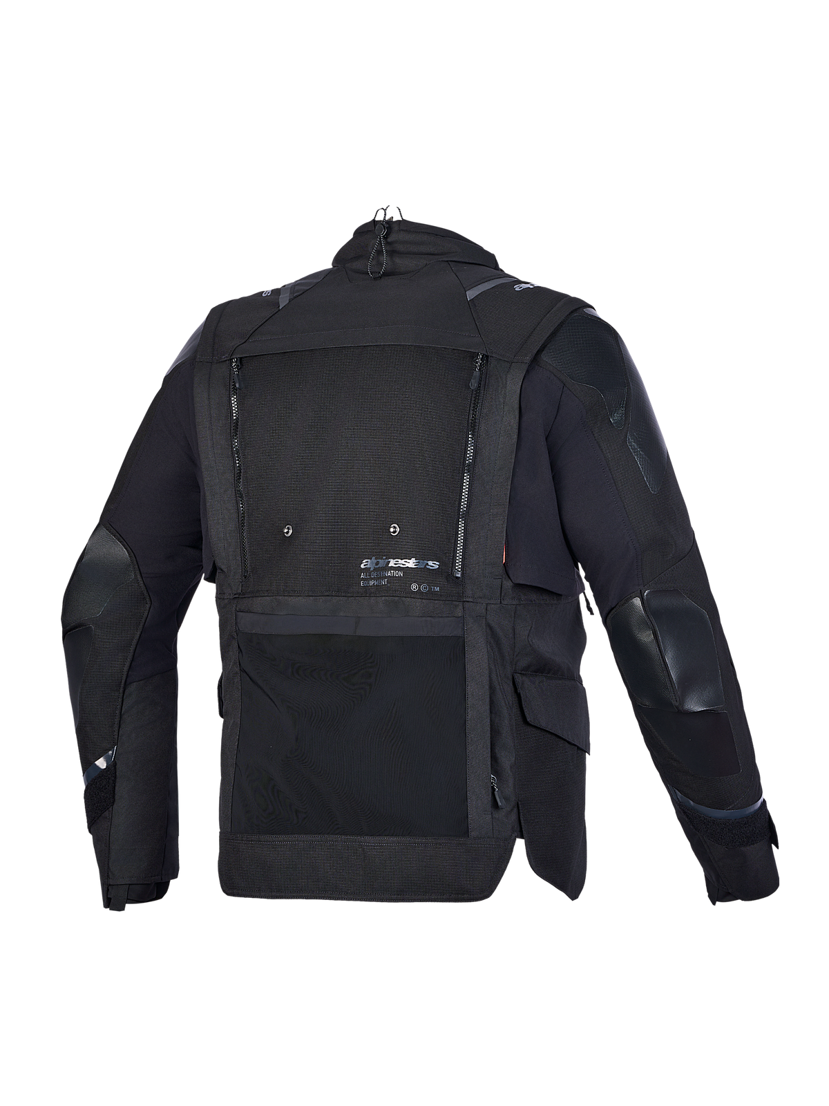 Alpinestars Harok V 2 Drystar Jacke, Abenteuer-Motorradjacke, Rückansicht in Schwarz, mit technischer Ripstop-Konstruktion, Belüftungsnetz und wasserdichten Taschen