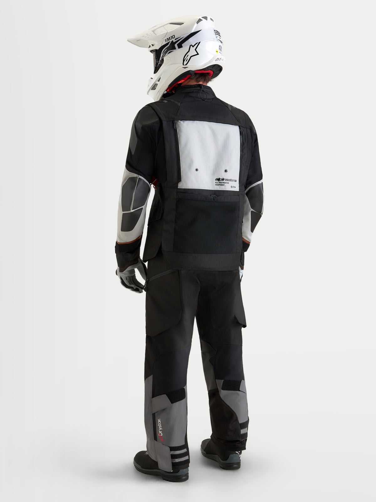 Alpinestars Harok V 2 Drystar Jacke, Herren-Abenteuer-Motorradjacke, Dunkelgrau, Eisgrau und Schwarz, Rückansicht mit modularem Belüftungspanel