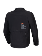 Alpinestars AMT-8 Stretch Drystar® XF Jacke, Herren Adventure-Touring Motorradjacke, Schwarz, Rückansicht mit AMT-Branding und Utility-Cargotasche