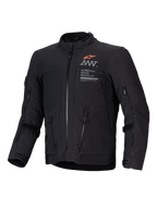 Alpinestars AMT-8 Stretch Drystar® XF Jacke, schwarze Adventure-Touren-Motorradjacke mit Belüftungsöffnungen vorne und Markenlogos, CE-zertifiziert