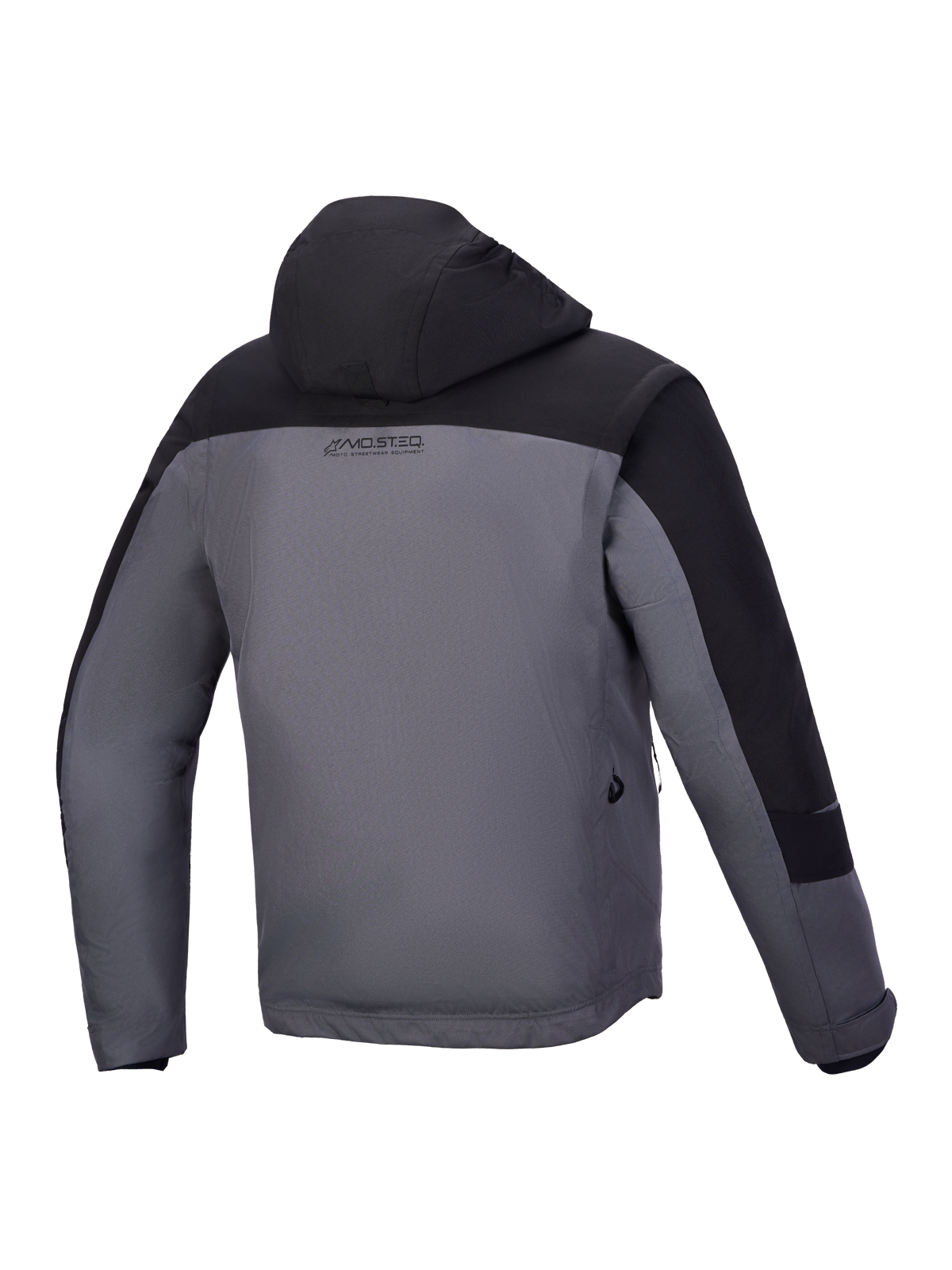 Alpinestars Morfex Parka Wp Jacke, urbane Motorradjacke für Herren mit Kapuze, Mondgrau und Schwarz, Rückansicht mit wasserdichter Textilkonstruktion