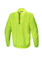 Alpinestars Hurricane Rain V2 Jacke, wasserdichte Motorrad-Regenjacke für Herren, Rückansicht, Gelb Fluo, mit reflectivem Alpinestars-Schriftzug am oberen Rücken