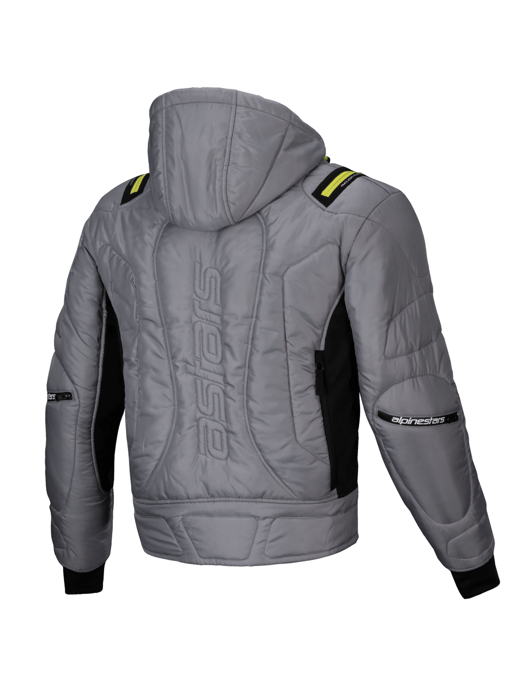 Alpinestars Mohobbs Wasserdicht Jacke, urbane Motorrad-Bomberjacke mit Kapuze, Herren, Lunar Grau und Limettenpunsch, gesteppte Polsterung und Astars-Schriftzug auf dem Rücken