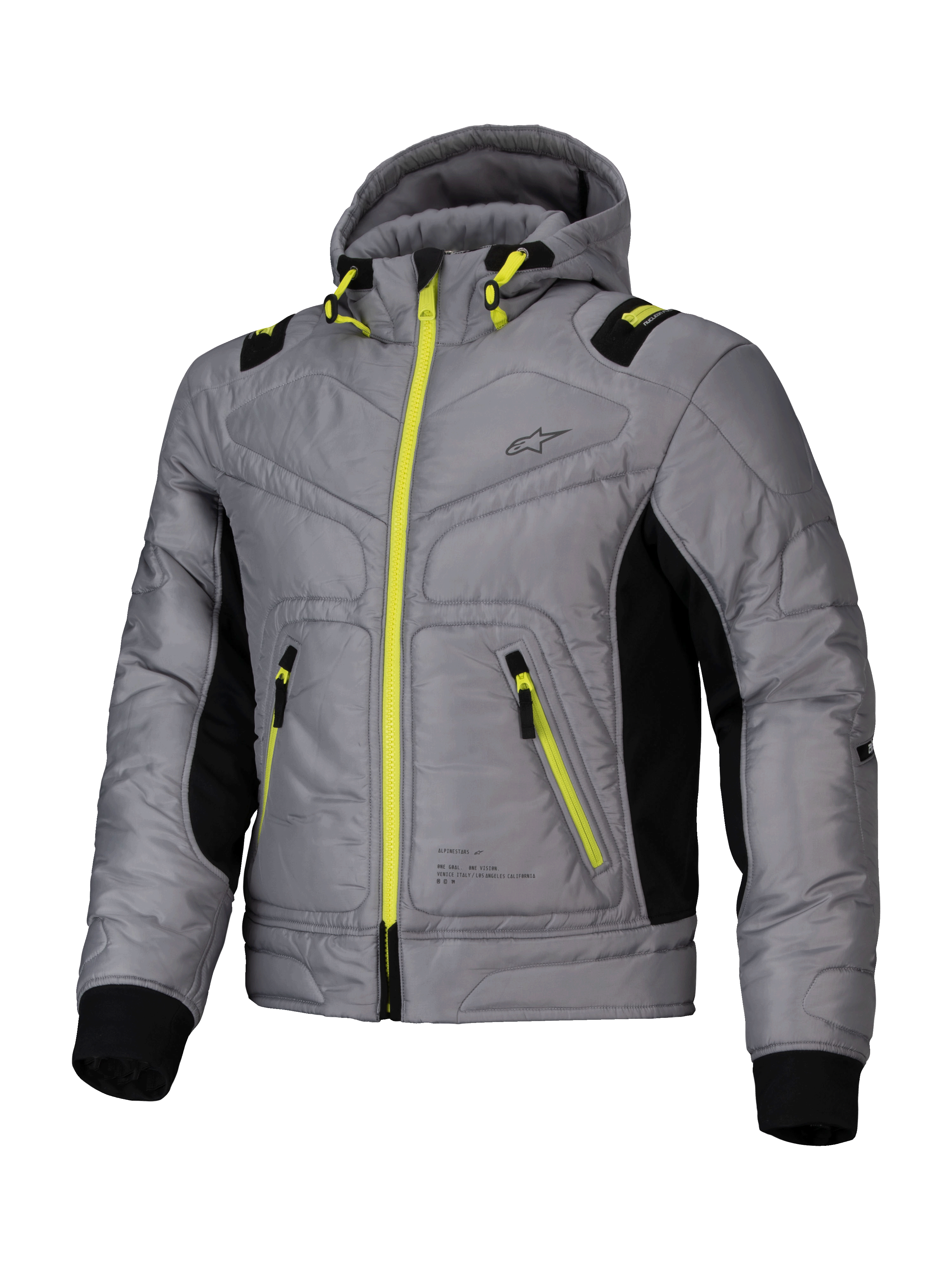 Alpinestars Mohobbs Wasserdicht Jacke, urbane Motorrad-Bomberjacke für Herren, Grau und Limettenpunsch mit schwarzen Akzenten, CE-zertifiziert mit Nucleon Flex Plus Protektoren und Tech-Air®-kompatiblem Design