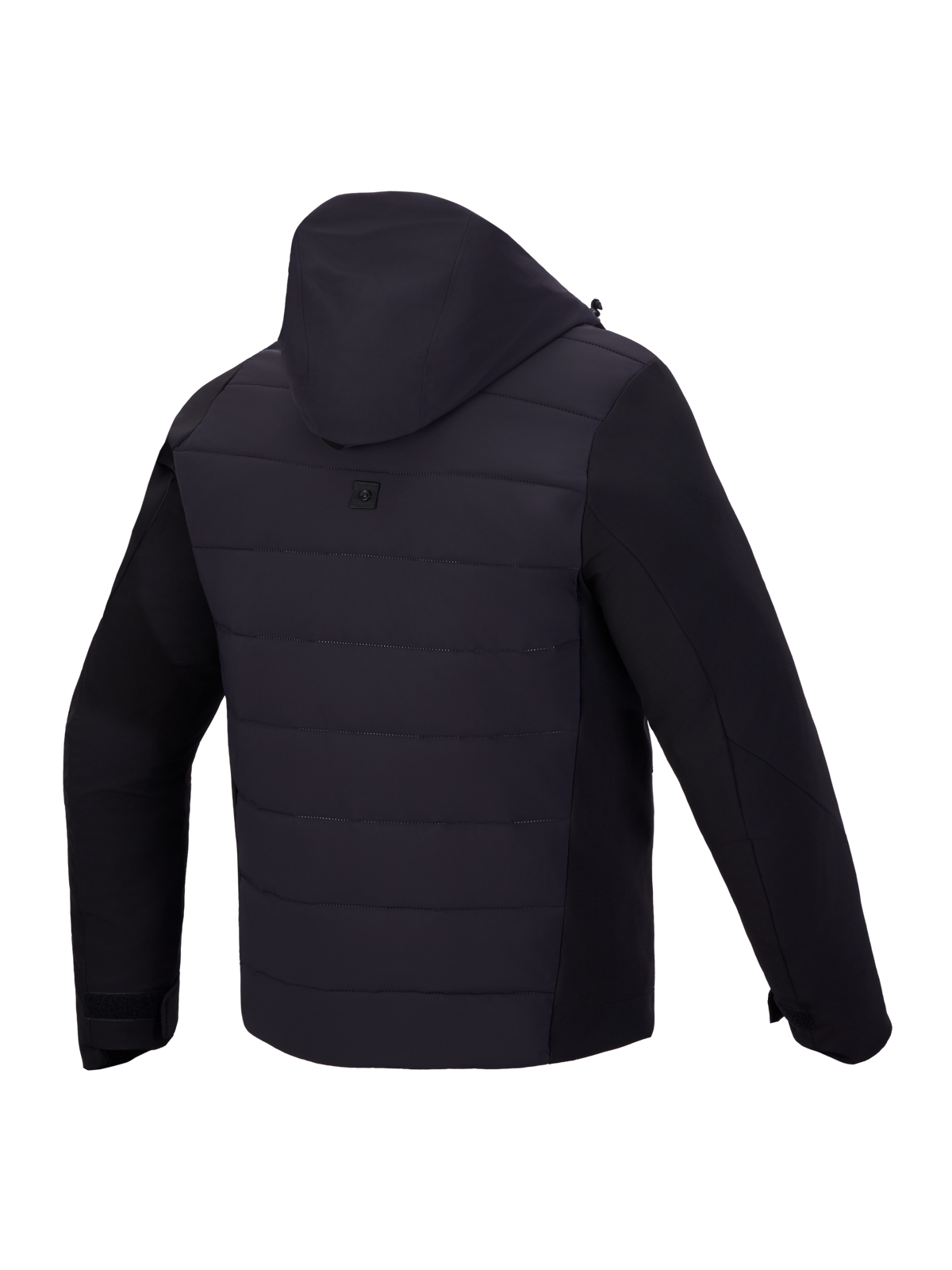 Alpinestars Therma-Tech Waterproof Jacket, Men's Black motorcycle jacket, rear view showing sonic-welded down construction and integrated hood system