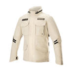 Alpinestars MO.ST.EQ Field Waterproof Primaloft Jacket, Sand Military, urban motorcycle jacket featuring four front flap pockets, high collar, and black adjustable straps on sleeves, contemporary streetwear design with waterproof ripstop construction