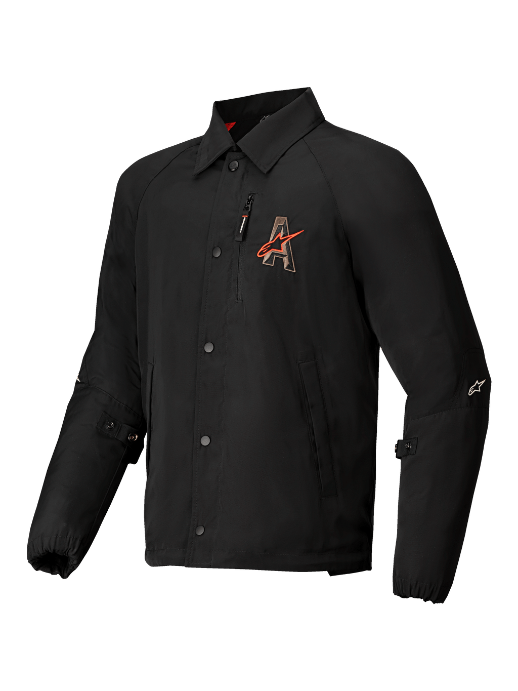 Alpinestars Revved Wasserabweisende Jacke, urbane Motorradjacke in Schwarz mit kontrastierender Stickerei und Druckknopfverschluss, CE-zertifiziert