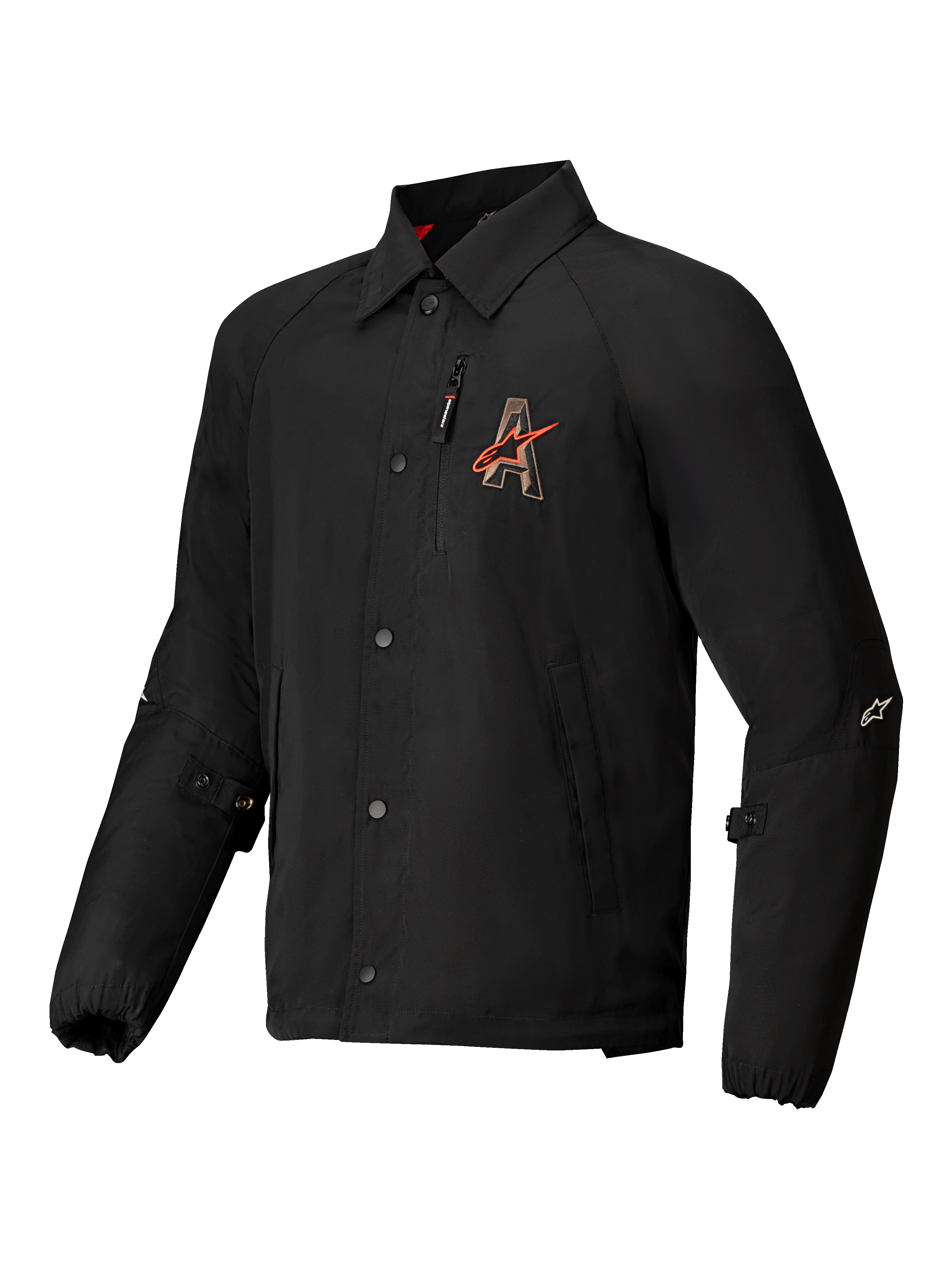 Alpinestars Revved Wasserabweisende Jacke, urbane Motorradjacke in Schwarz mit kontrastierender Stickerei und Druckknopfverschluss, CE-zertifiziert