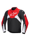 Alpinestars Honda T-Jaws V4 Wp Jacket, technical motorcycle waterproof jacket, Black, Bright Red and White, featuring a large white Astar logo on the chest and Honda branding on the sleeves, sporty design with high collar and front zipper.
