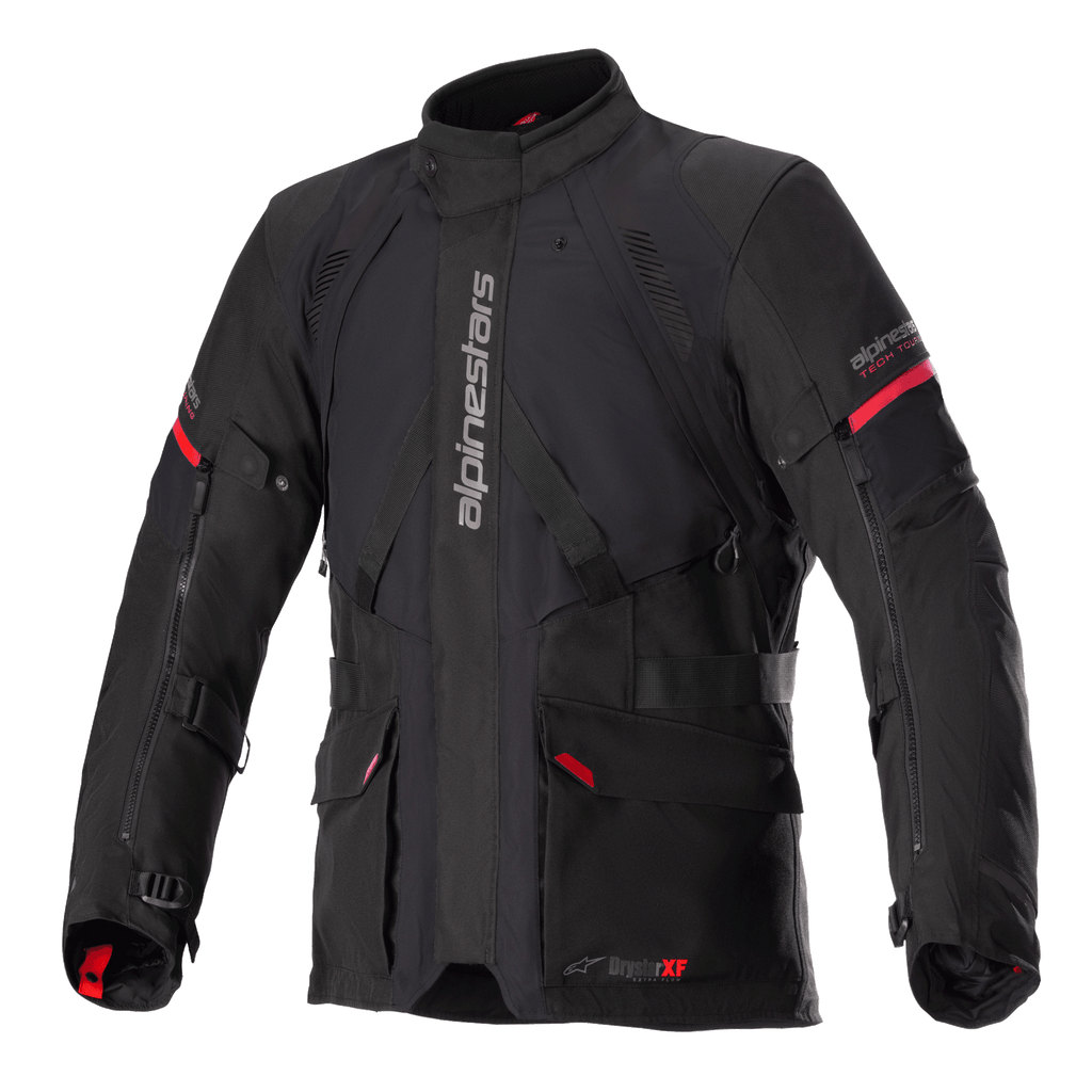 Alpinestars Monteira Drystar XF Jacke, Schwarz und Bright Red, Adventure-Touring-Motorradjacke, wasserdichte laminierte Konstruktion, mit mehreren praktischen Taschen und verstellbaren Riemen, strapazierfähiges Textil für Allwetterschutz