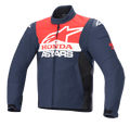 Alpinestars Honda SMX Wasserdichte Softshell-Jacke, Motorradjacke, Night Navy, Schwarz und Hellrot, mit weißem Alpinestars- und Honda-Branding auf der Brust, hohem Kragen, Frontreißverschluss und glattem wasserabweisendem Textilmaterial