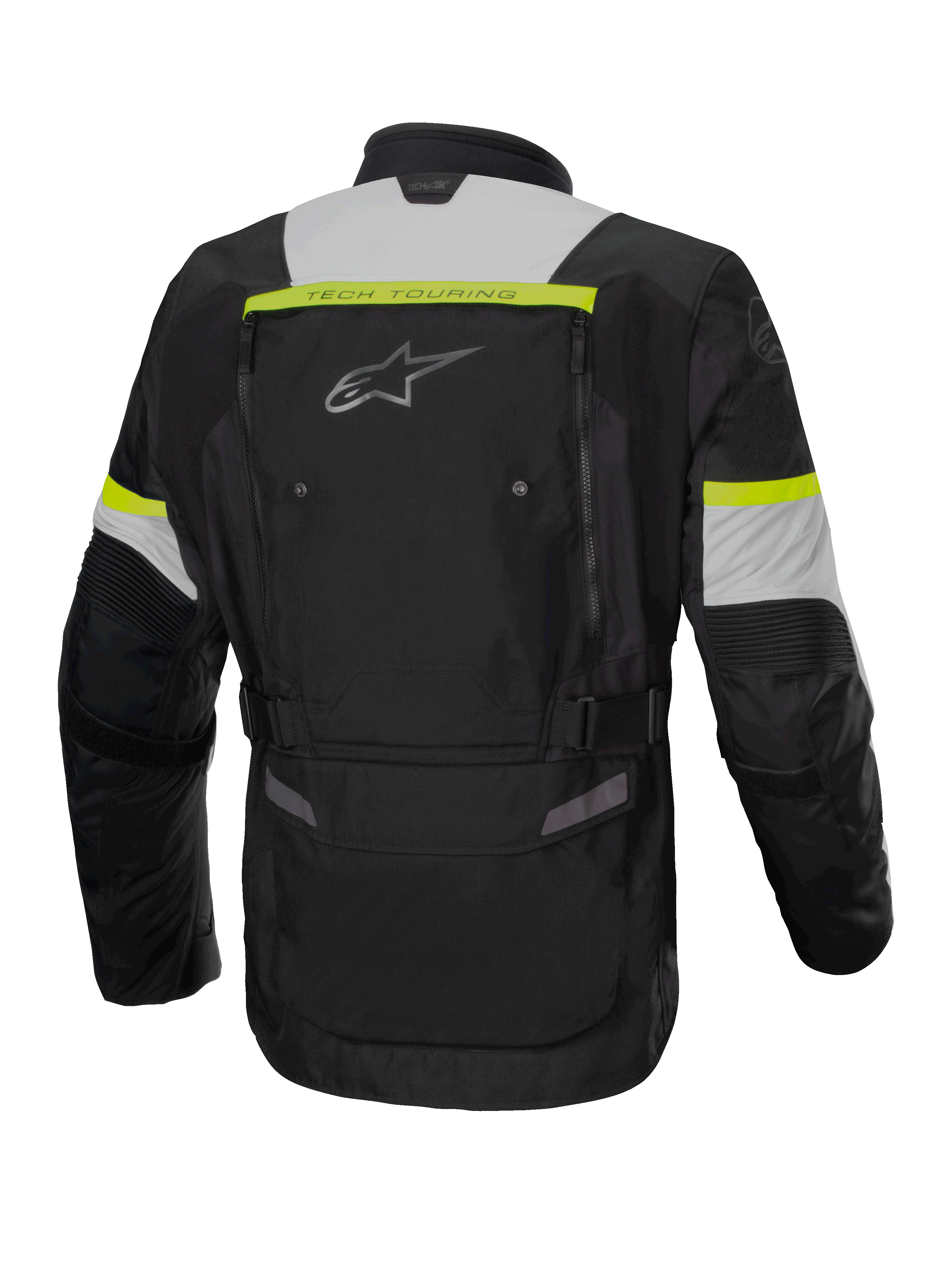 Alpinestars Bogota' Pro Drystar® Jacke, Herren Adventure Touring, Schwarz und Gelb Fluo, wasserdichtes Textil, Rückansicht.