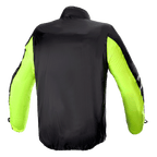 Alpinestars Bogota' Pro Drystar® Jacke Regenschutz, Rückansicht, Schwarz mit fluoreszierend gelben Ärmeln, leichte wasserdichte Konstruktion für hohe Sichtbarkeit und Wetterschutz