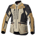 Alpinestars Bogota Pro Drystar Jacke, Motorrad-Adventure-Tourenjacke, Beige, Schwarz und Tan, wasserdichte Textilkonstruktion, mehrere Taschen mit roten Zuglaschen, verstärkte Schutzbereiche und hohes Kragendesign