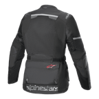Alpinestars Andes Air Drystar® Jacke, Motorradjacke, Schwarz, Rückansicht mit großflächigen Mesh-Belüftungseinsätzen, Reflexstreifen am oberen Rücken und an den Ärmeln sowie großem Alpinestars-Schriftzug am unteren Saum.