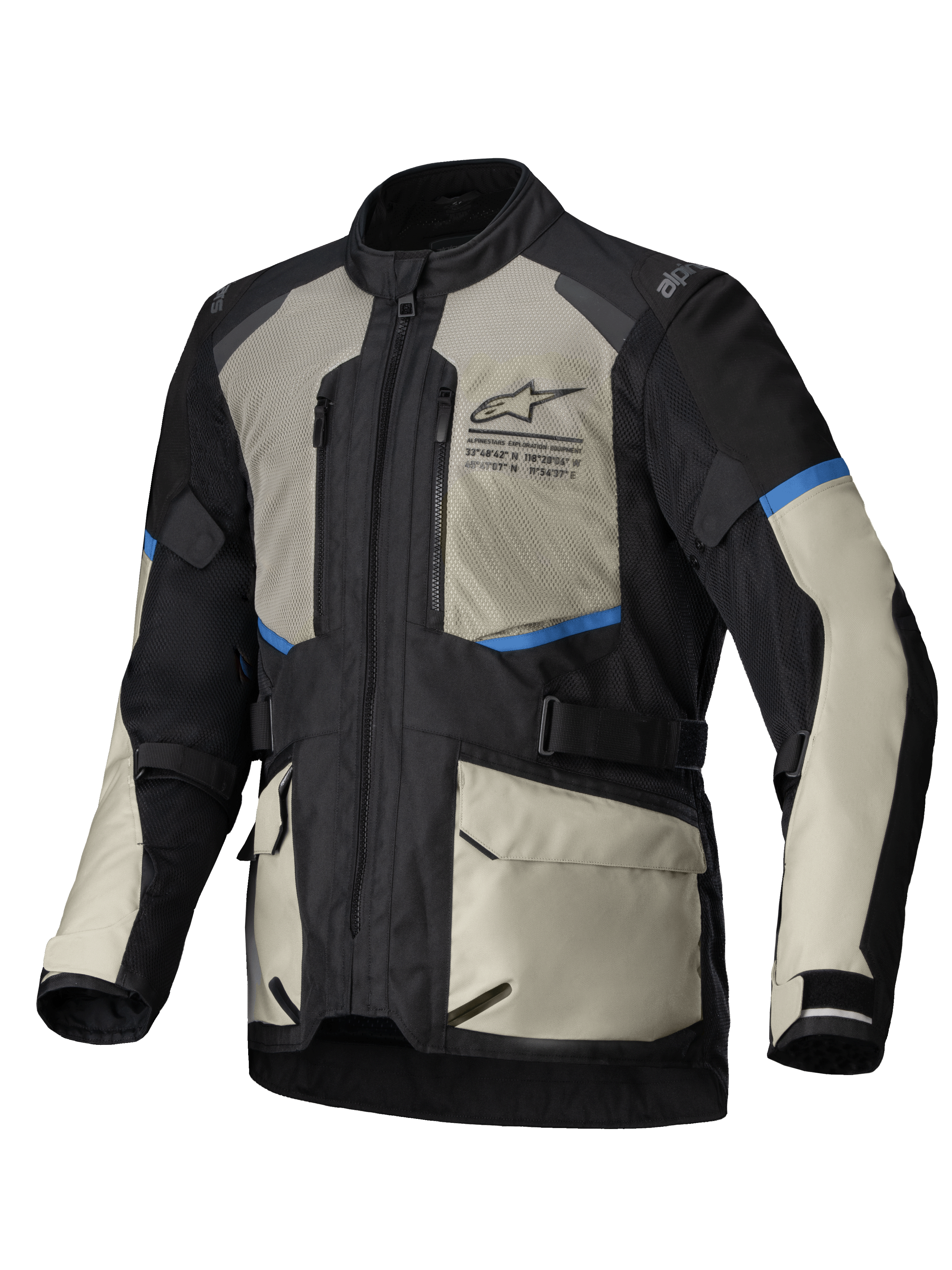 Alpinestars Andes Air Drystar® Jacke, Herren-Motorradjacke, Schwarz, Lorbeergrün und Hellblau, wasserdicht mit herausnehmbarer Membran und CE-zertifiziertem Schutz für Touren