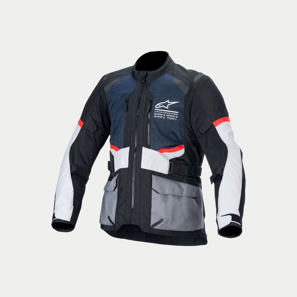 Alpinestars Andes Air Drystar Jacke, Abenteuer-Touring-Motorradjacke für Herren, Tiefblau, Schwarz und Eisgrau, CE-zertifiziert mit Tech-Air-Kompatibilität und Luftstrom-Belüftung