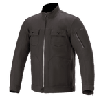 Alpinestars Solano Waterproof Jacket, Urban Motorcycle Jacket, Black, high straight collar with central waterproof zipper, two buttoned chest pockets, zippered pocket on the sleeve, casual textile construction with a smooth finish
