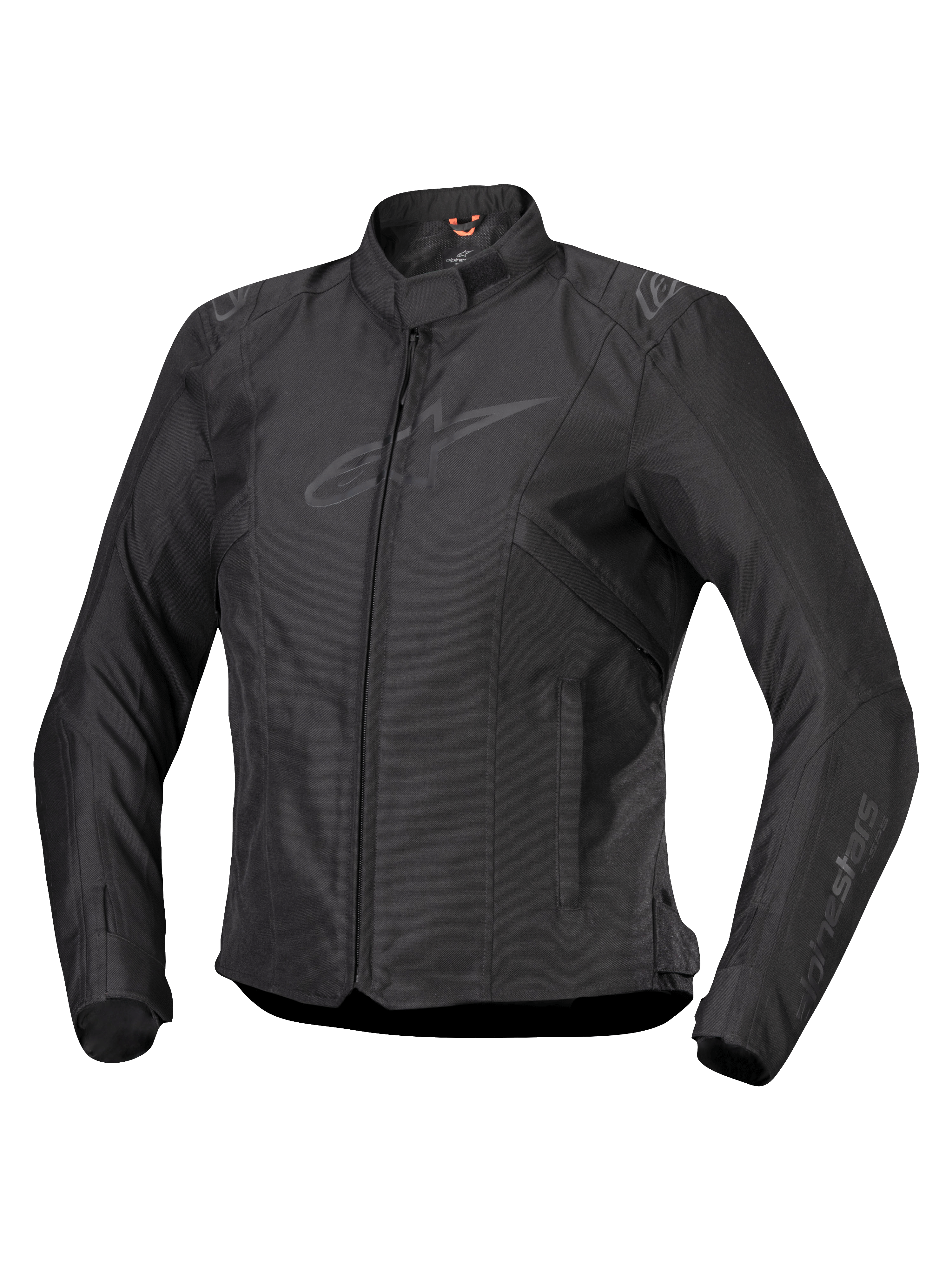 Alpinestars Stella T-SPS V2 Waterproof Jacke, Damen-Motorradjacke, Schwarz, Frontreißverschluss, flacher Kragen, dezente Logos auf Brust und Ärmeln, strapazierfähiges Textilgewebe mit taillierter Sport-Silhouette, professionelle Motorradausrüstung