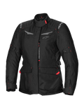 Alpinestars Stella ST-1 Wasserdichte Jacke, Damen-Motorrad-Tourenjacke, Schwarz mit roten Akzenten, hoher Kragen, Frontreißverschluss, große Cargo-Taschen an der Taille, verstellbare Taillen- und Ärmelbündchen, wetterfeste Konstruktion