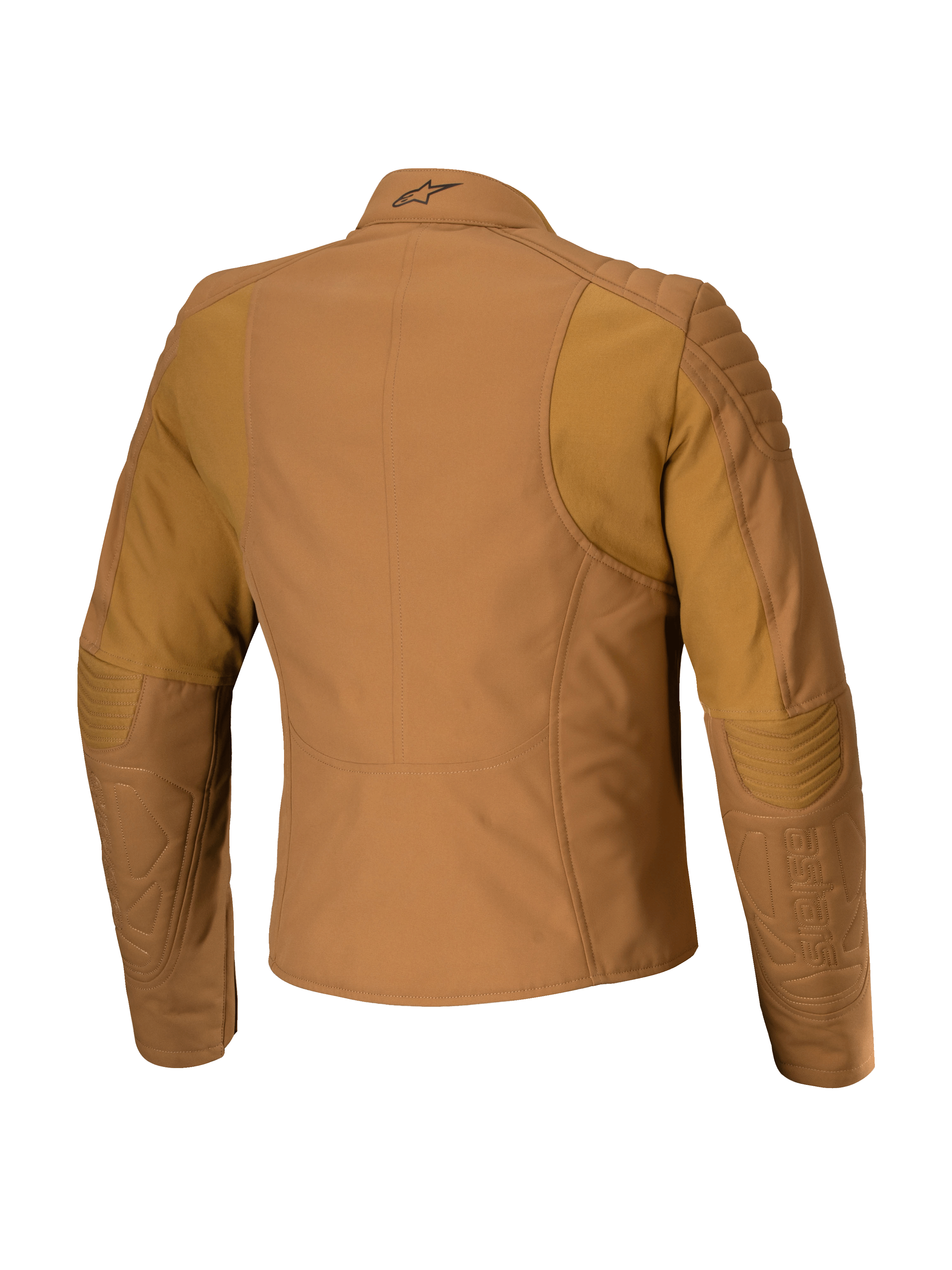 Alpinestars Isla WR Damenjacke, Urbane Motorradjacke, Utility Brown Light Gold, Rückansicht mit gesteppter Schulter- und Ellbogenverstärkung, taillierte feminine Passform mit ergonomischen Stretch-Einsätzen, mattes wasserabweisendes Textil