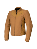 Alpinestars Isla WR Damenjacke, Utility Brown Light Gold, Braune Damen-Motorradjacke, Schmale taillierte Passform, Hoher Biker-Kragen, Gesteppte Schulterdetails, Frontreißverschluss mit Seitentaschen, Technische Urban-Riding-Ausrüstung