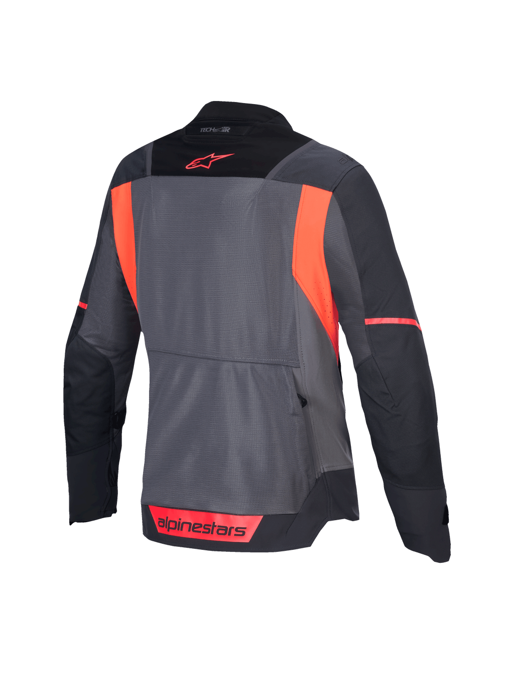 Alpinestars Stella ST-2 Air Jacke, Damen-Motorradtouringjacke, Rückansicht in Dunkelgrau und Fluo-Coral mit Mesh-Belüftungseinsätzen und CE-Zertifizierung