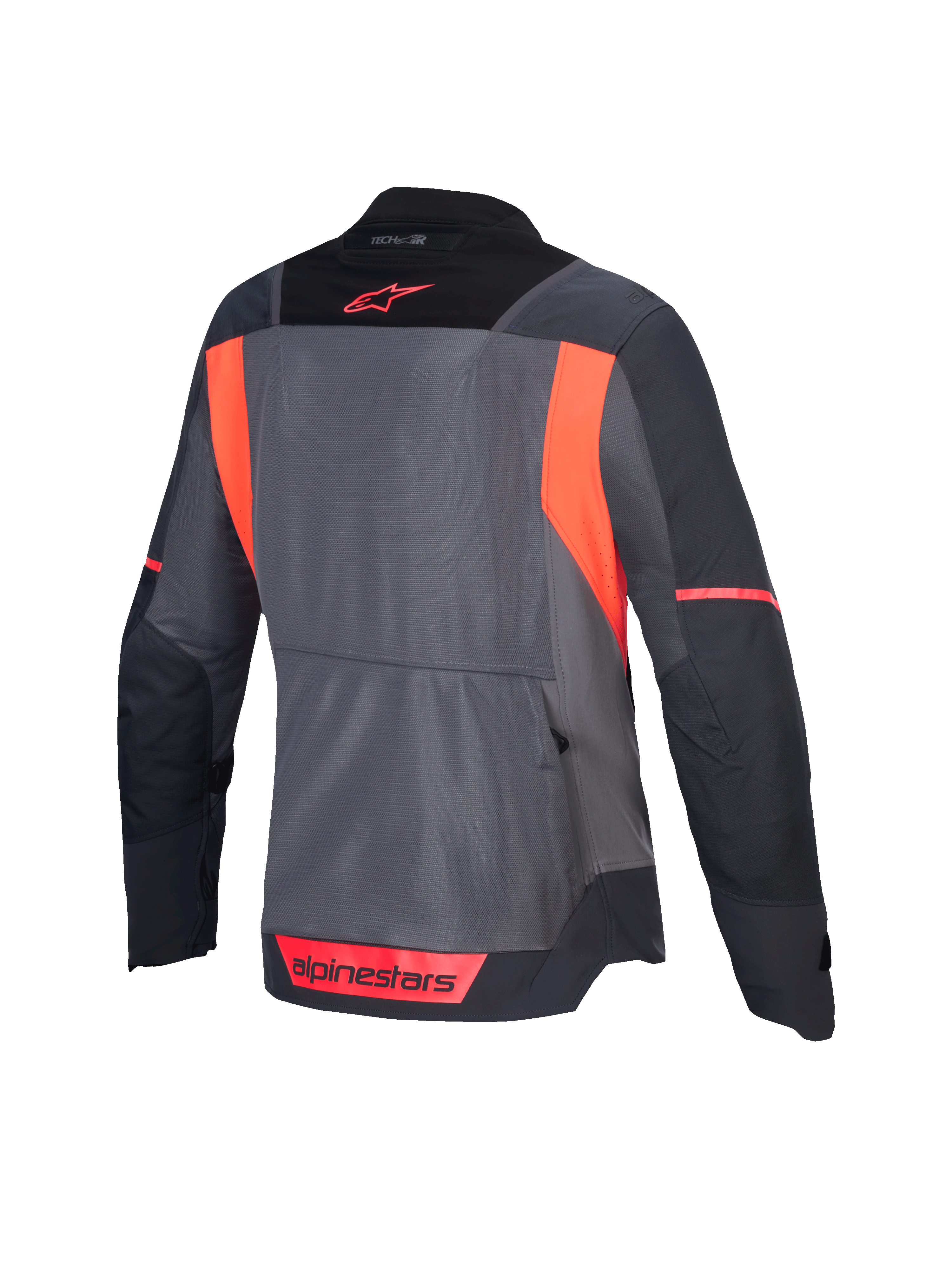 Alpinestars Stella ST-2 Air Jacke, Damen-Motorradtouringjacke, Rückansicht in Dunkelgrau und Fluo-Coral mit Mesh-Belüftungseinsätzen und CE-Zertifizierung