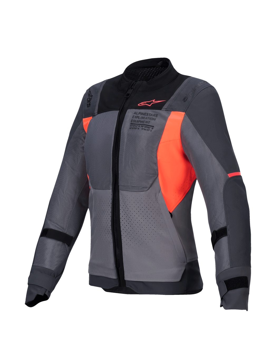 Alpinestars Stella ST-2 Air Jacke, Damen-Motorradtouringjacke in Tiefgrau und Dunkelgrau mit Fluo-Koralle-Akzenten, CE-zertifiziert mit hochflutiger Belüftung