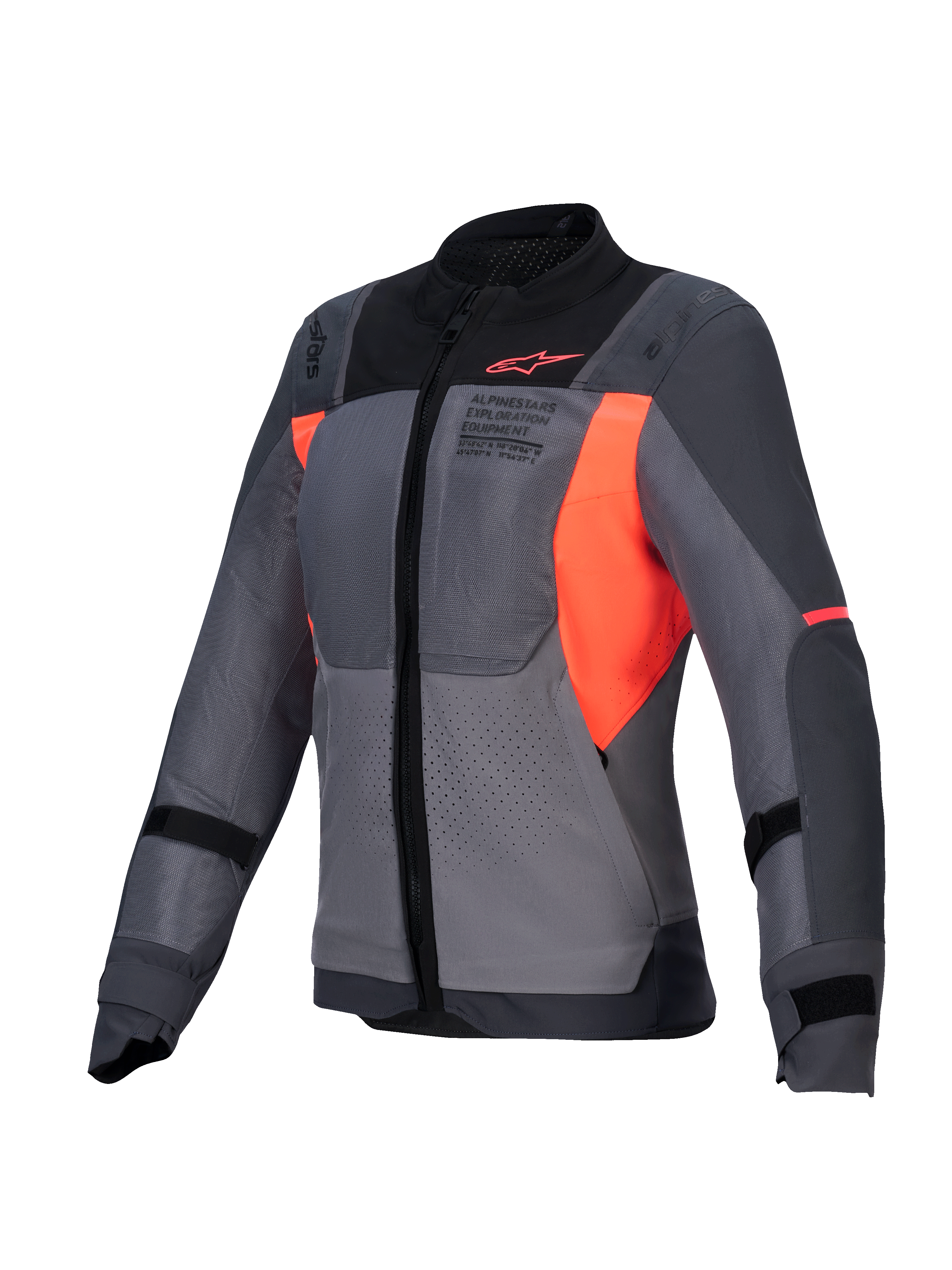 Alpinestars Stella ST-2 Air Jacke, Damen-Motorradtouringjacke in Tiefgrau und Dunkelgrau mit Fluo-Koralle-Akzenten, CE-zertifiziert mit hochflutiger Belüftung