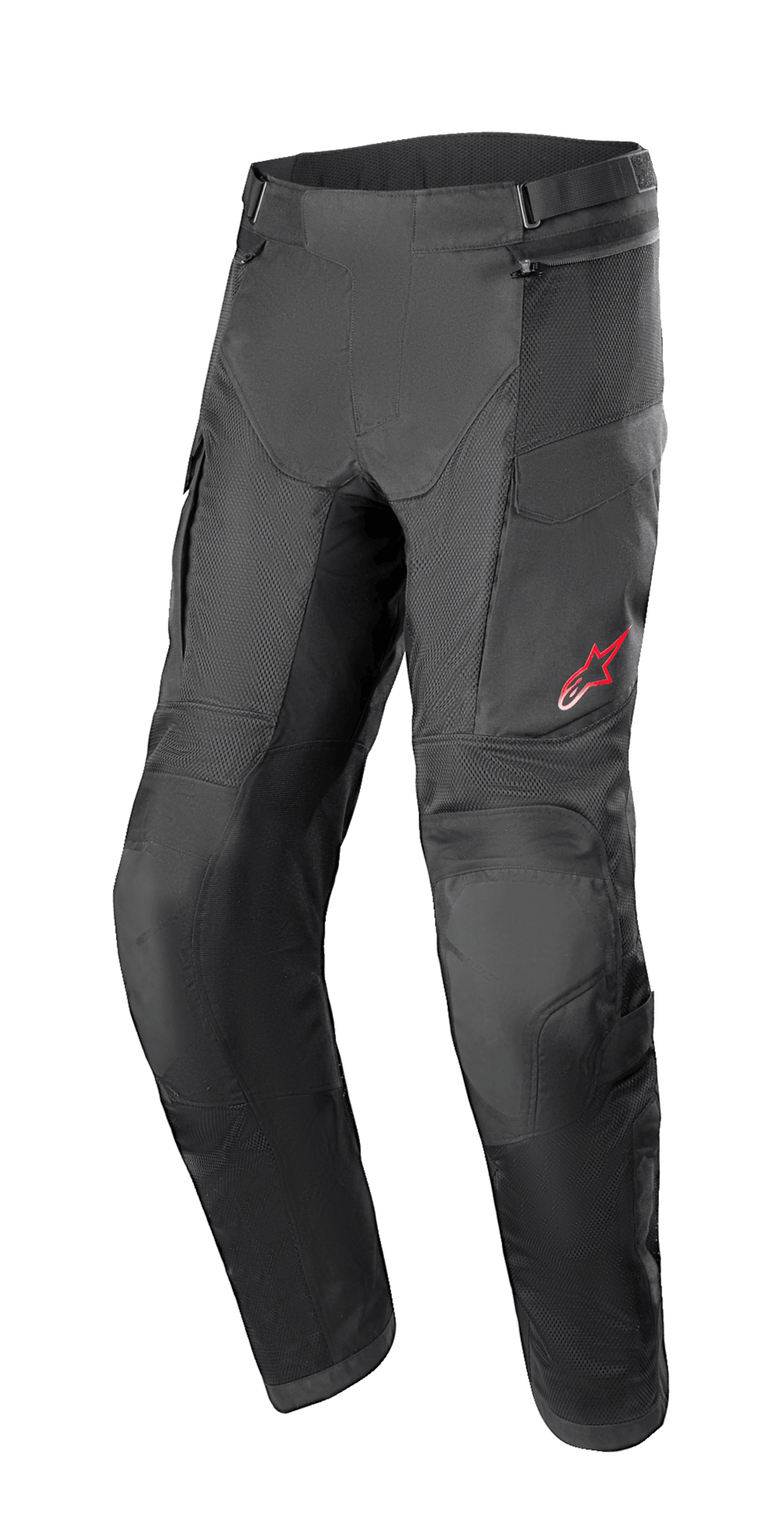 Alpinestars Andes Air Drystar Hose - Kurze Länge, Schwarze Motorrad-Tourenhose, Mesh-Belüftungseinsätze, Verstärkter Knieschutz, Cargo-Taschen, Kleines rotes Logo auf dem linken Oberschenkel, Verstellbare Taillenriemen