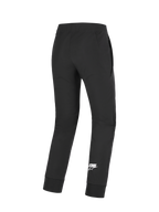 Alpinestars Aeroshell Hose, Motorradhose, Schwarz, Rückansicht mit weißem Astars-Logo am Unterschenkel, dehnbares Softshell-Gewebe, vorgeformte Knie und elastische Bündchen