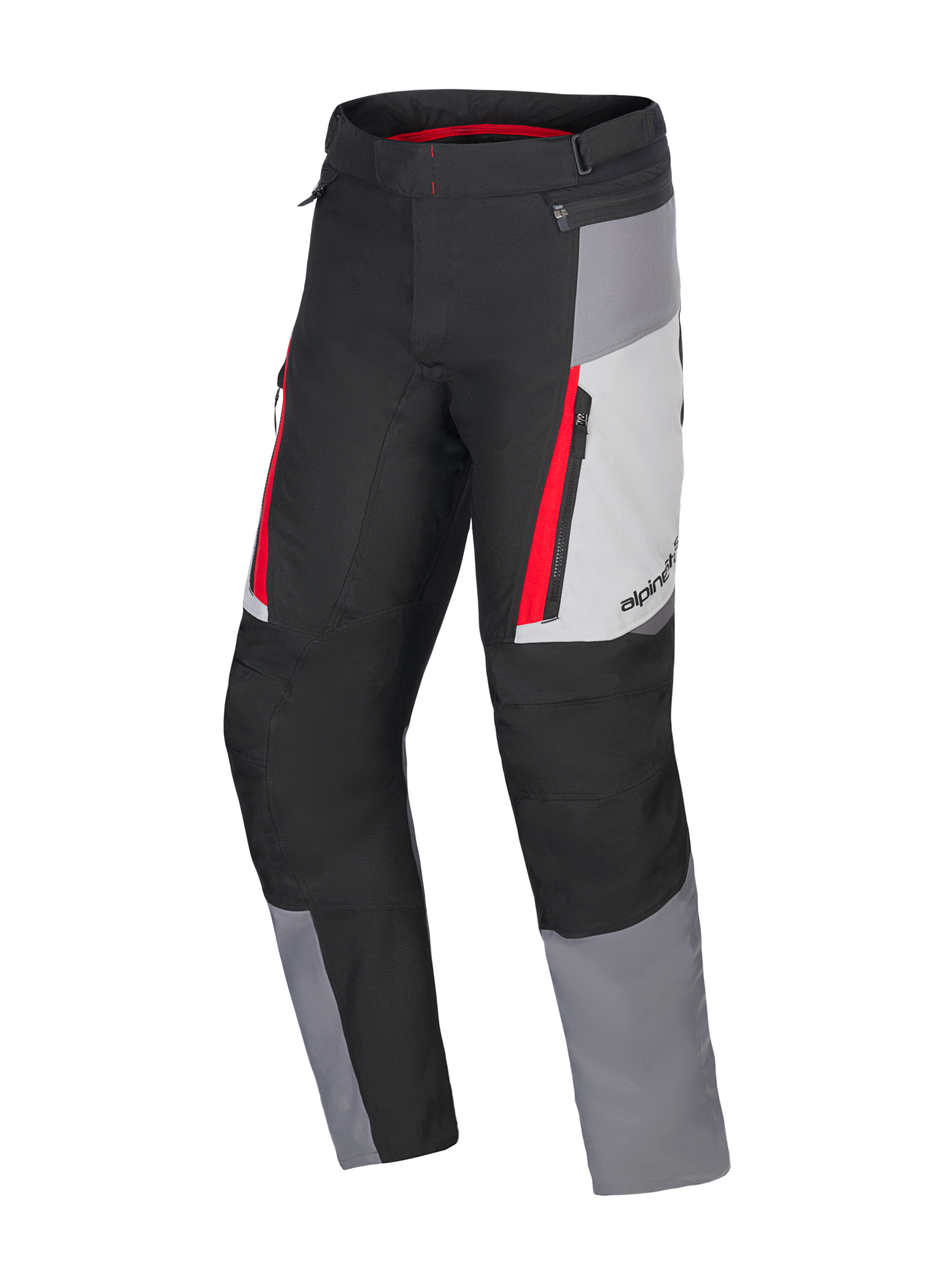 Alpinestars Honda ST-1 Wasserdichte Hose, Motorrad-Tourenhose, Eisgrau, Dunkelgrau und Schwarz mit roten Akzenten, technische Textilkonstruktion mit wasserdichtem Futter, Cargotaschen mit Reißverschluss und ergonomisch vorgeformten Beinen