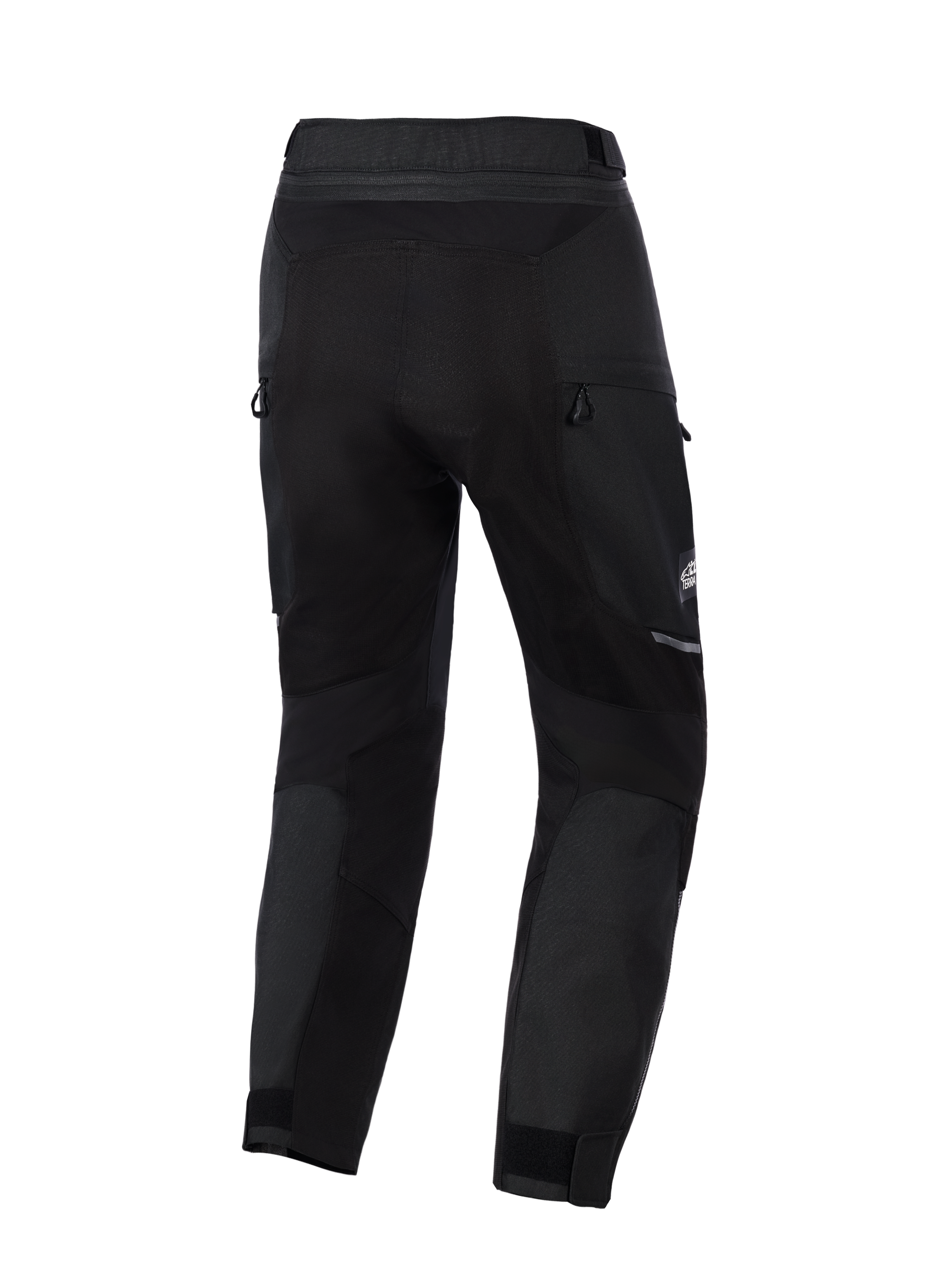 Alpinestars Cusco Drystar® Hose, Motorrad-Adventure-Hose, Schwarz, Rückansicht mit Belüftungsreißverschlüssen und Stretch-Einsätzen, strapazierfähige Textilkonstruktion mit reflektierenden Akzenten