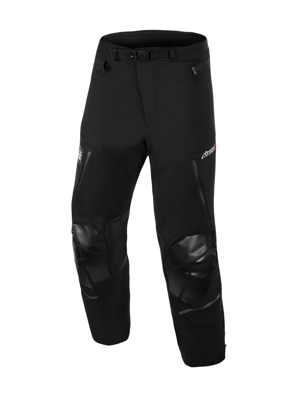 Alpinestars Andes Pro Drystar® XF Hose - Short, Adventure-Touring-Motorradhose, Schwarz und Dunkelgrau, robuste Textilkonstruktion, verstärkte Knieeinsätze mit strukturierter Oberfläche, verstellbarer Hüftgurt mit Schnalle, Belüftungsöffnungen mit Reißverschluss, Drystar® XF-Branding, strapazierfähige Allwetter-Fahrausrüstung