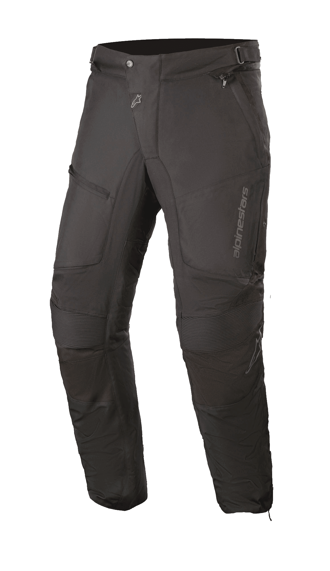Alpinestars Raider V2 Drystar® Hose, schwarze Motorrad-Tourenhose, wasserdichte Textilkonstruktion mit Akkordeon-Knieeinsätzen, Reißverschlusstaschen und verstellbarer Bund, strapazierfähiges Design für Allwetter-Straßenfahrten