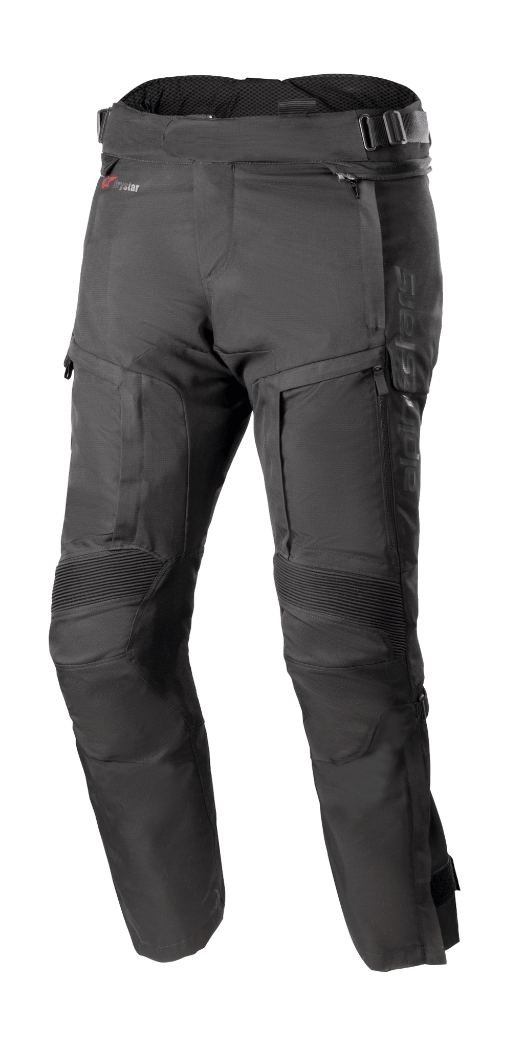 Alpinestars Bogota Pro Drystar 4 Seasons Hose Short, Schwarze Motorrad-Tourenhose, Wasserdicht und atmungsaktiv, Verstärkte Akkordeon-Knieeinsätze, Verstellbare Taillenriemen, Belüftung und Taschen mit Reißverschluss, Strapazierfähiges Ripstop-Gewebe, Ganzjahresschutz