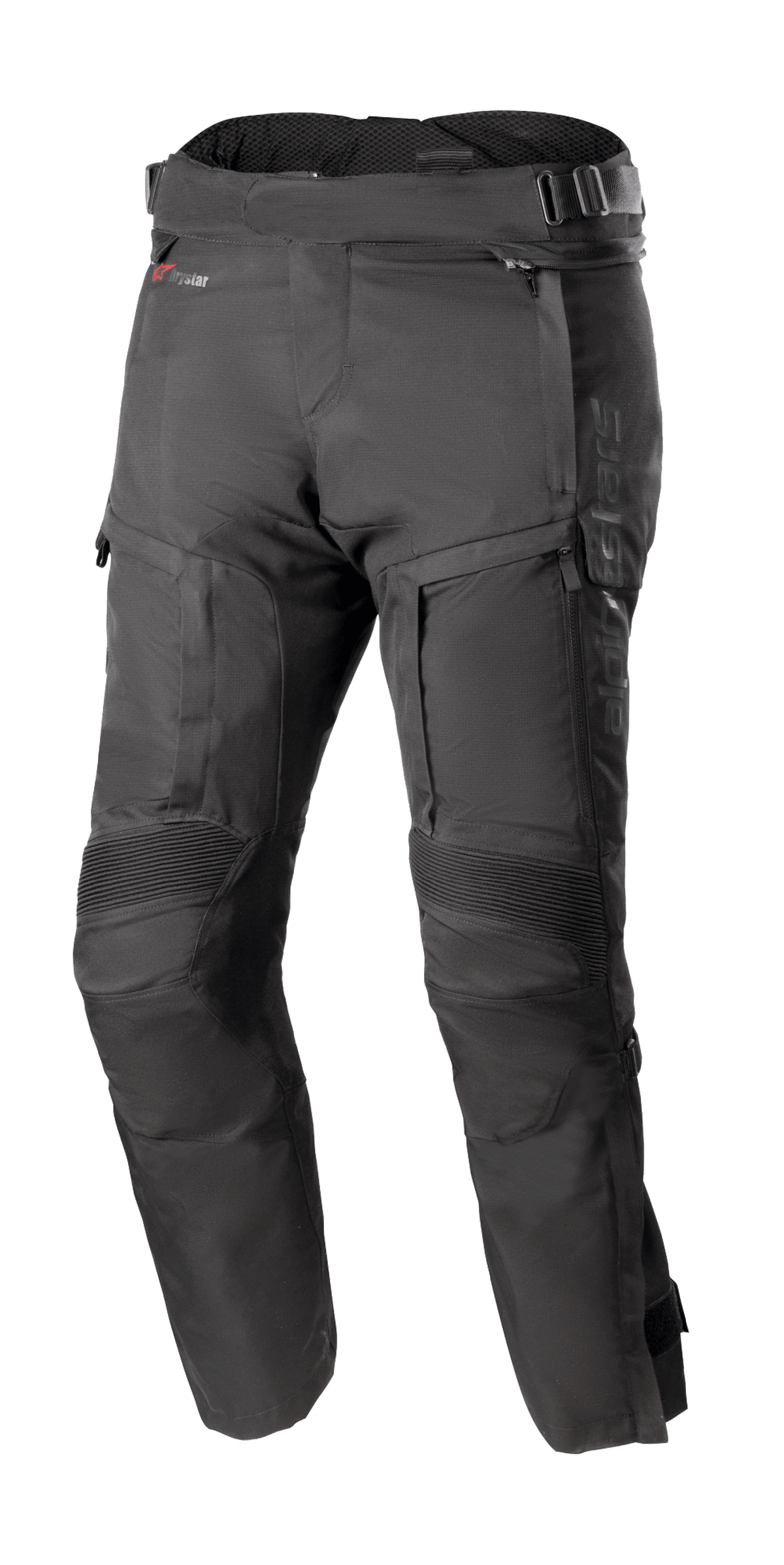 Alpinestars Bogota Pro Drystar 4 Seasons Pants Short, Black Motorcycle Touring Pants, Waterproof and Breathable, Reinforced Knee Panels, Adjustable Waist Straps, Zippered Pockets, Durable Textured Fabric, All-Season Protection