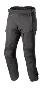 Alpinestars Bogota Pro Drystar 4 Seasons Hose Short, Schwarze Motorrad-Tourenhose, Wasserdicht und atmungsaktiv, Verstärkte Akkordeon-Knieeinsätze, Verstellbare Taillenriemen, Belüftung und Taschen mit Reißverschluss, Strapazierfähiges Ripstop-Gewebe, Ganzjahresschutz