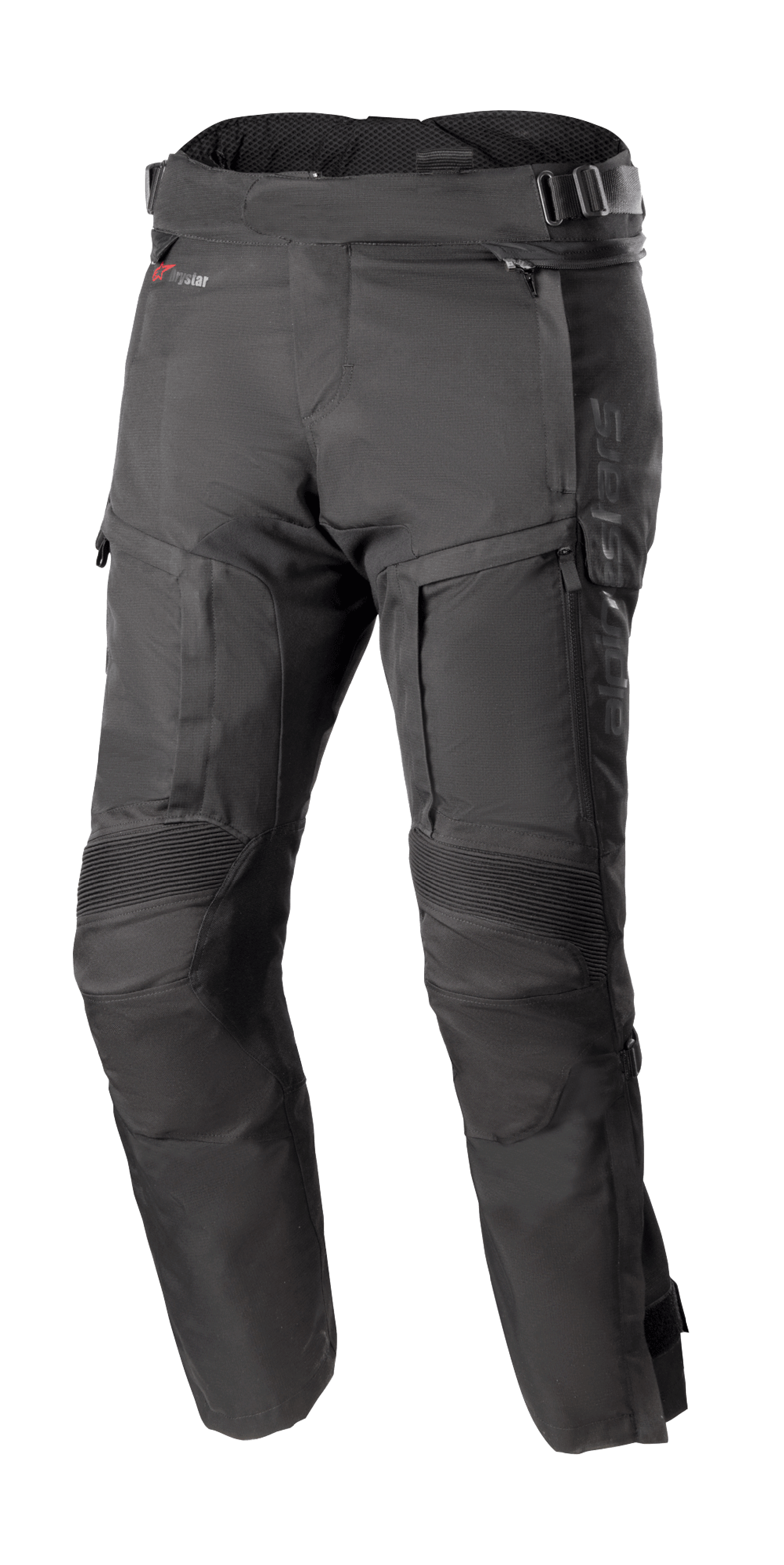 Alpinestars Bogota Pro Drystar 4 Seasons Hose Short, Schwarze Motorrad-Tourenhose, Wasserdicht und atmungsaktiv, Verstärkte Akkordeon-Knieeinsätze, Verstellbare Taillenriemen, Belüftung und Taschen mit Reißverschluss, Strapazierfähiges Ripstop-Gewebe, Ganzjahresschutz