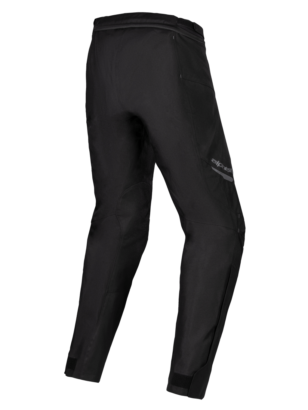 Alpinestars Stella ST-1 Wasserdichte Hose, Damen-Motorradhose, Schwarz, Dreiviertel-Rückansicht mit vorgeformten Beinen, Textilkonstruktion mit Taillen-Verbindungsreißverschluss und Knöchelverstellern, Adventure-Touring-Ausrüstung