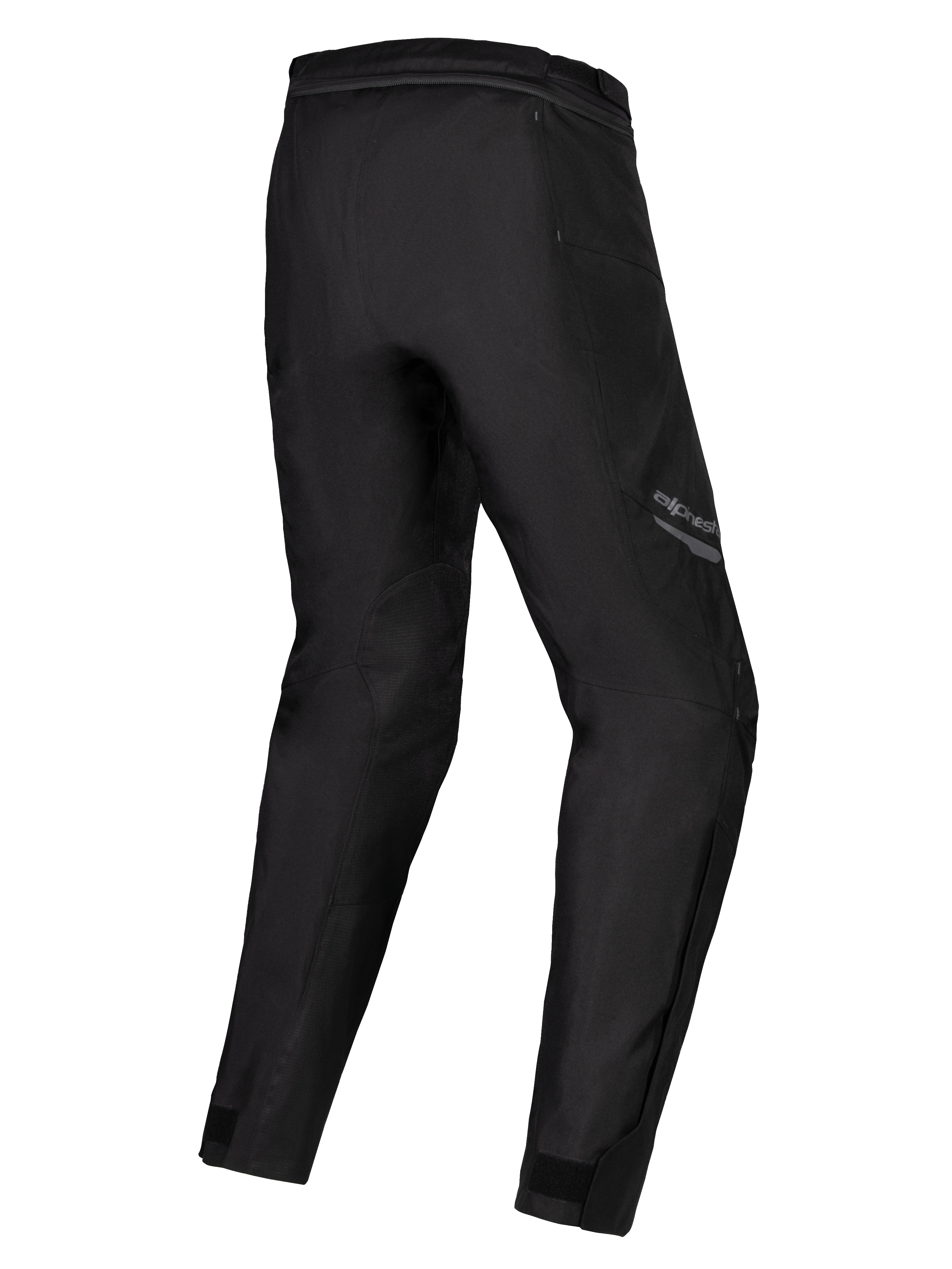 Alpinestars Stella ST-1 Wasserdichte Hose, Damen-Motorradhose, Schwarz, Dreiviertel-Rückansicht mit vorgeformten Beinen, Textilkonstruktion mit Taillen-Verbindungsreißverschluss und Knöchelverstellern, Adventure-Touring-Ausrüstung