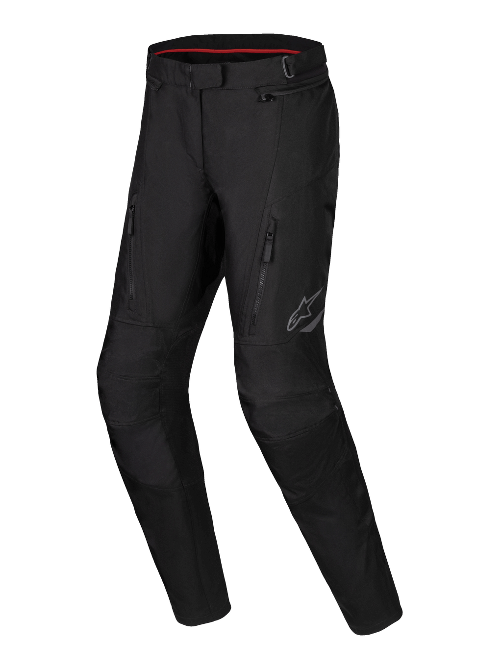 Alpinestars Stella ST-1 Wasserdichte Hose, Damen Adventure-Touring Motorradhose, Schwarz, vordere Reißverschlusstaschen, verstärkte Knieeinsätze, reflektierendes Alpinestars-Logo auf dem Oberschenkel, wasserdichte Textilkonstruktion mit vorgeformten Beinen