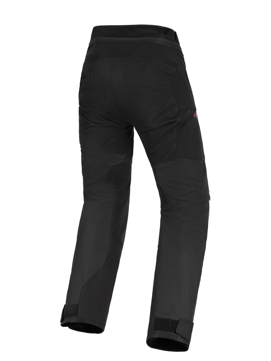 Alpinestars Stella Andes V4 Drystar® Damen-Hose, schwarze Adventure-Touring-Motorradhose, Rückansicht mit verstärktem Gesäßbereich und Einsätzen an den Beininnenseiten, High-Waist-Design, verstellbare Knöchelbündchen