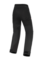 Alpinestars Stella Andes V4 Drystar® Damen-Hose, schwarze Adventure-Touring-Motorradhose, Rückansicht mit verstärktem Gesäßbereich und Einsätzen an den Beininnenseiten, High-Waist-Design, verstellbare Knöchelbündchen