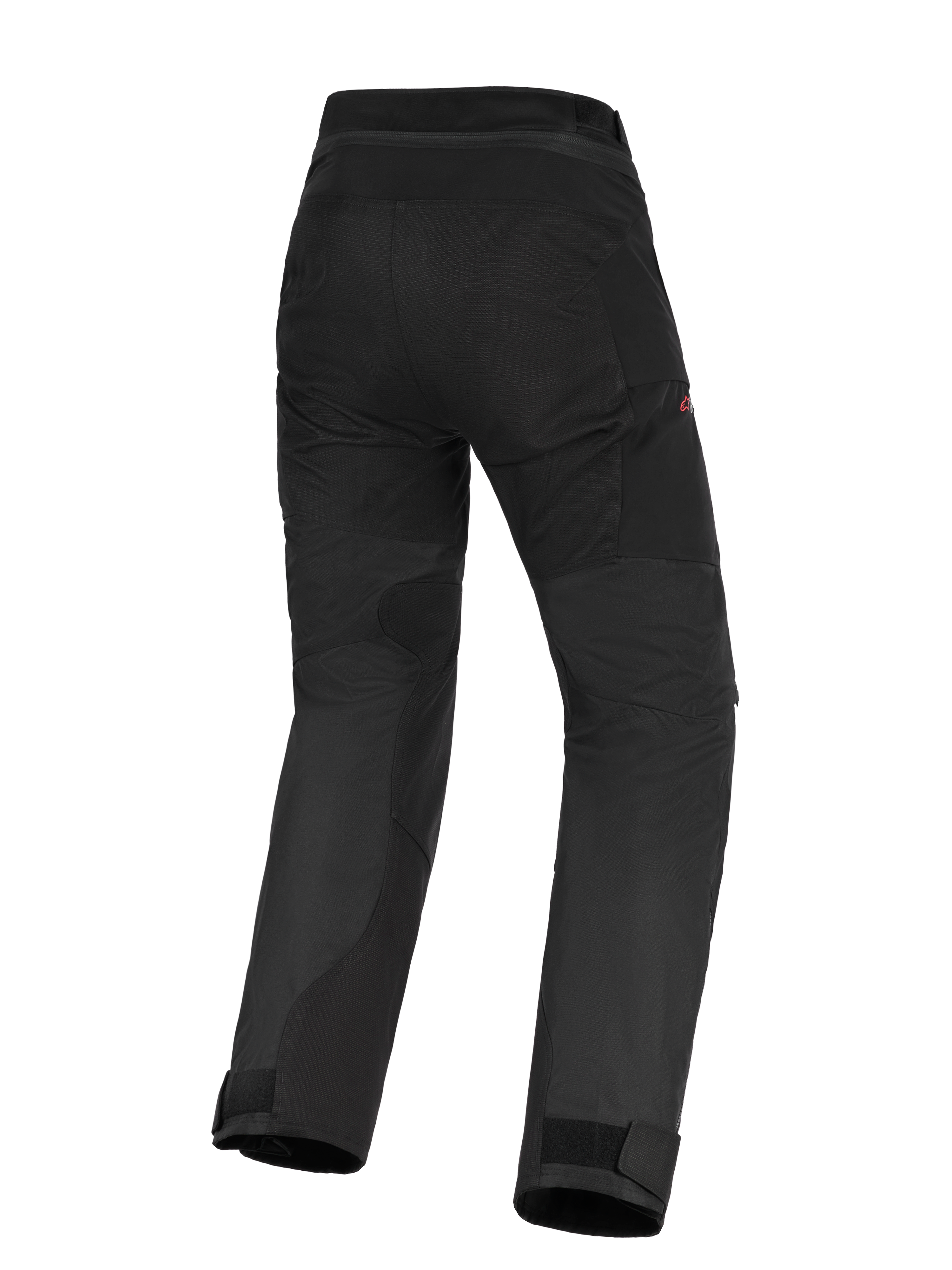 Alpinestars Stella Andes V4 Drystar® Damen-Hose, schwarze Adventure-Touring-Motorradhose, Rückansicht mit verstärktem Gesäßbereich und Einsätzen an den Beininnenseiten, High-Waist-Design, verstellbare Knöchelbündchen