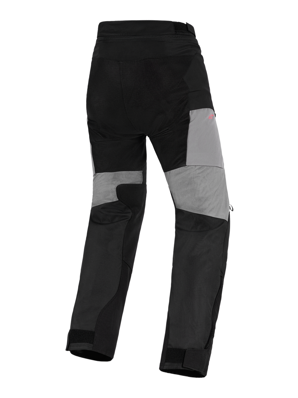 Alpinestars Stella Andes V4 Drystar® Hose, Adventure-Motorradhose für Damen, Schwarz und Dunkelgrau, Rückansicht mit grauen Einsätzen an den Beinrückseiten, strapazierfähigen Ripstop-Verstärkungen am Gesäß und Stretch-Zonen für mehr Bewegungsfreiheit, wasserdichtes Textildesign.