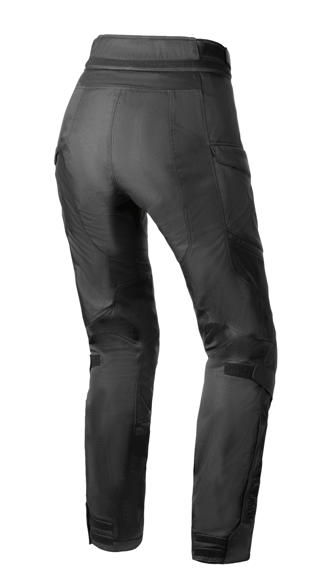 Alpinestars Stella Andes Air Drystar® Hose, Damen-Motorradhose, Schwarz, Rückansicht mit Mesh-Belüftung an Waden und Oberschenkeln, verlängertem unterem Rückenbereich und Taillen-Verbindungsreißverschluss